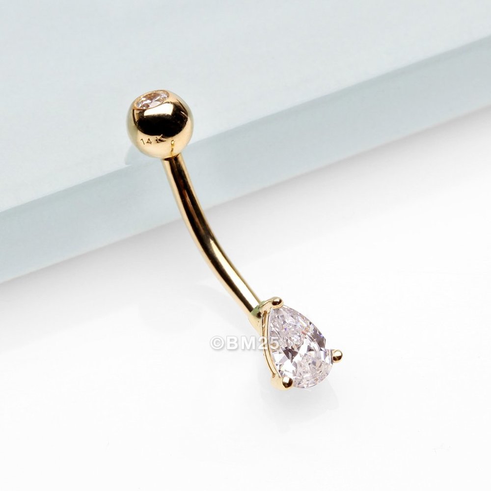 14 Karat Gold Prong Set Teardrop Gem Belly Button Ring